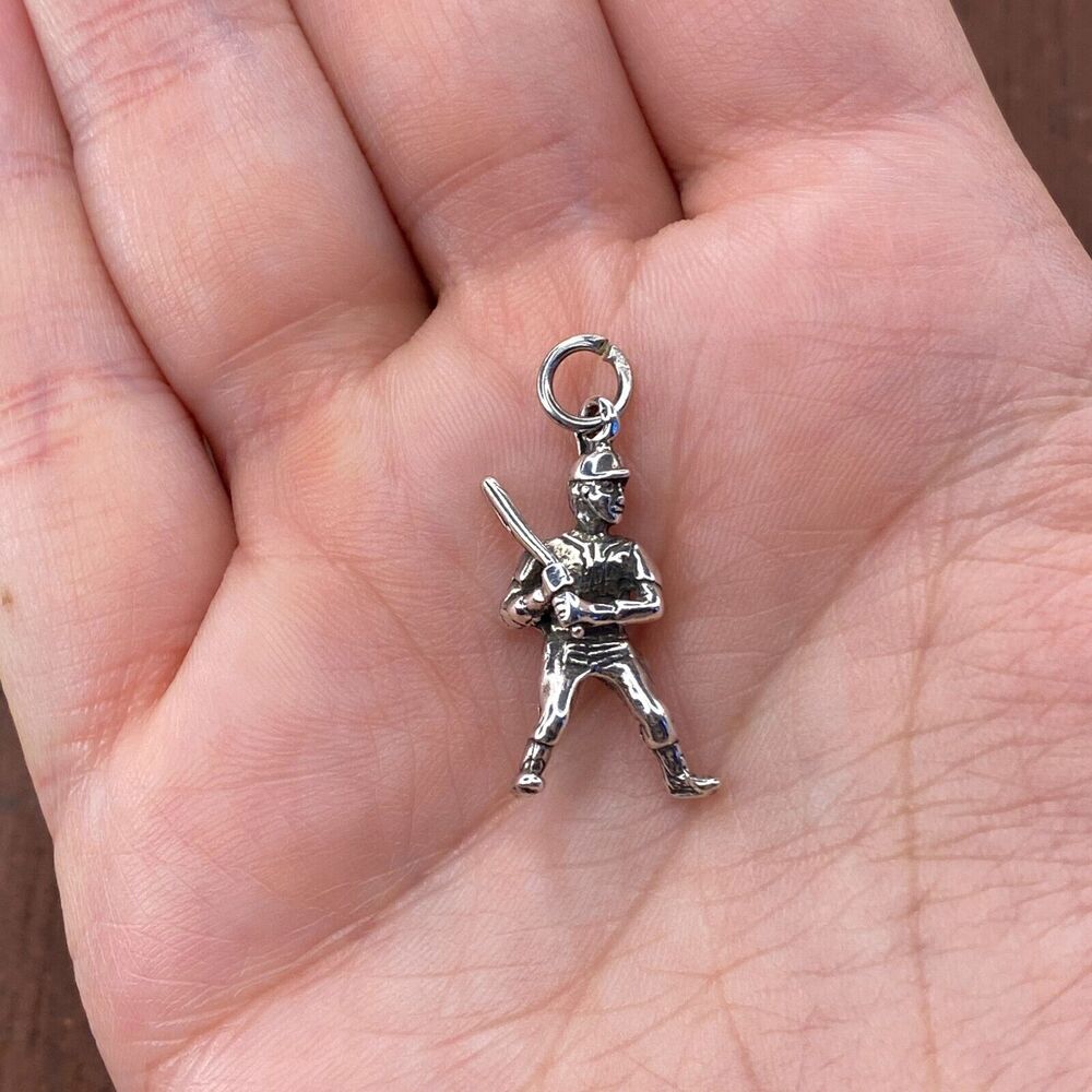 Vintage 925 Sterling Silver Baseball Player 3D Pendant Bracelet Charm